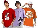 LEOTUDE Half Sleeve Oversized Printed T-Shirt for Men, Round Neck Longline Drop Shoulder | Colorful Printed Combo T-Shirt (Pack of 3)                                                                            click on link 50 rupay discount (copy)